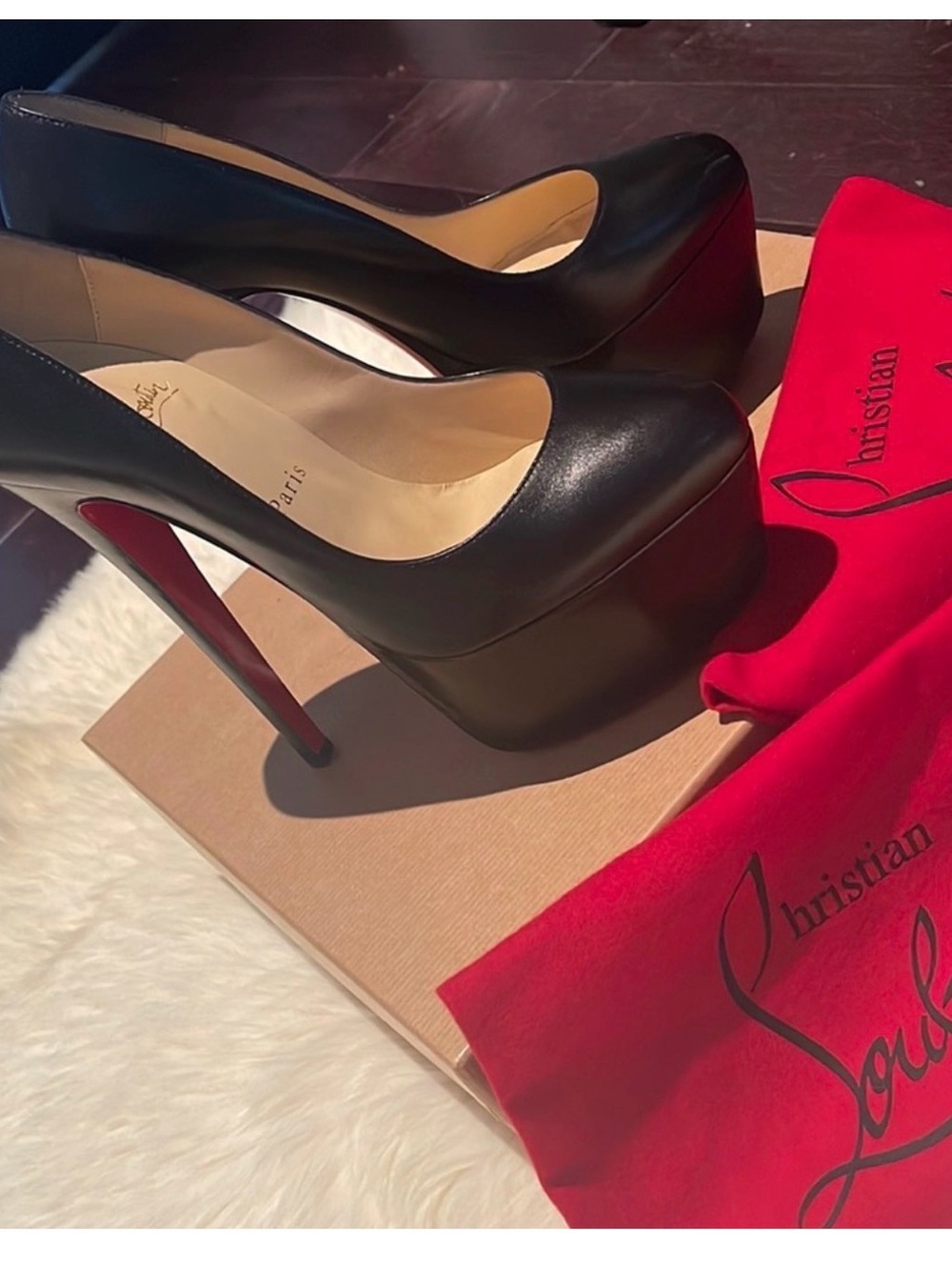 Christian Louboutin Black Leather Platform Pumps with Red Soles